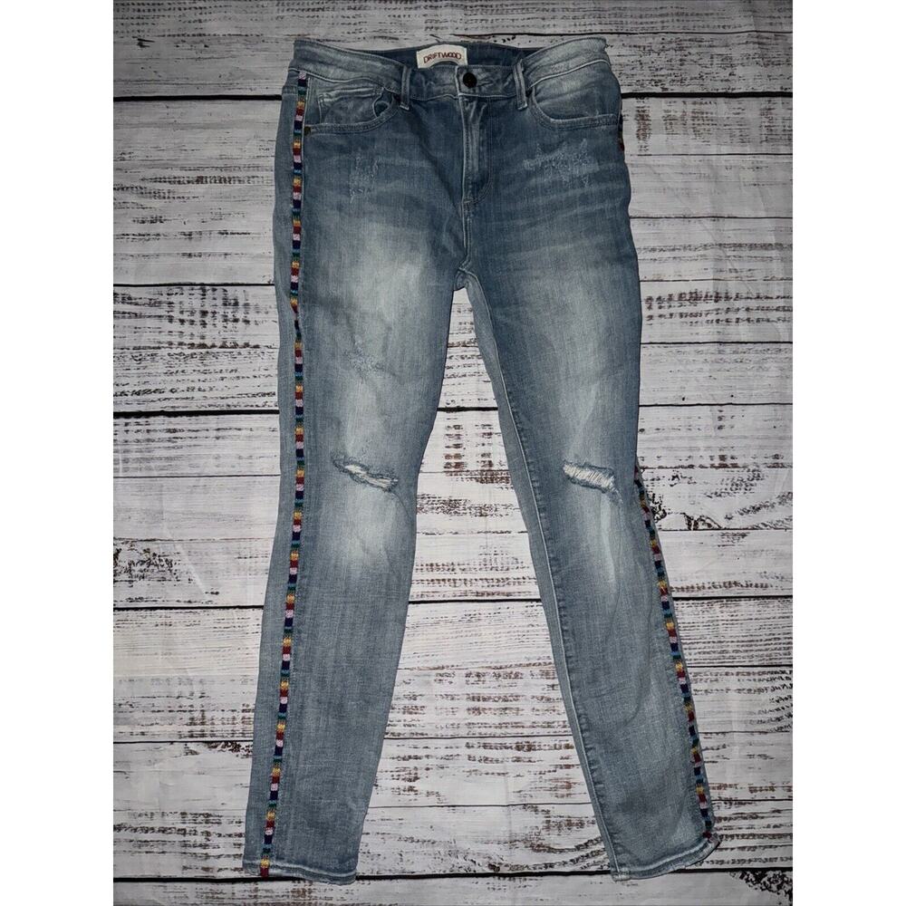 Driftwood Denim Jackie Mid Rise Skinny Size 27 Embroidered Distressed